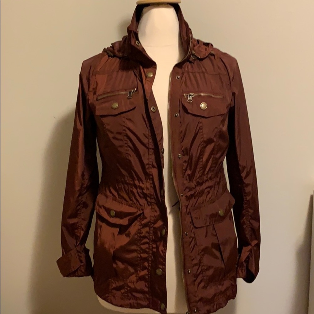 Red rust packable rain jacket